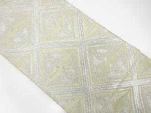 アンティーク　斜め格子に向かい鶴模様織出し全通袋帯（材料）